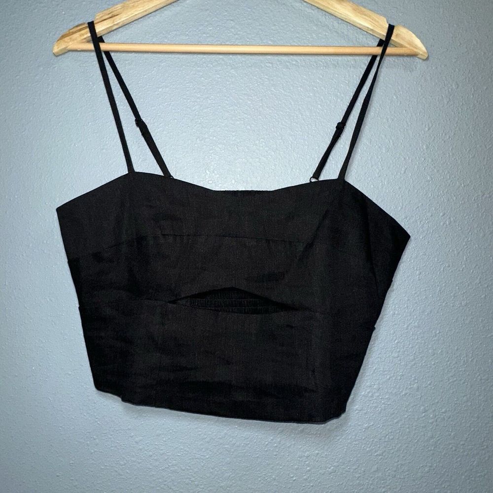 NWOT Jason‎ Wu Women Black Linen Sleeveless Fitted Cropped Tank Top Sz Medium